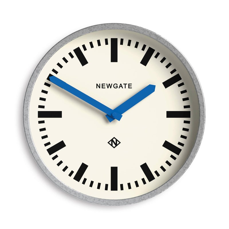 NEWGATEÂ® Luggage Wall Clock | Modern Retro Metal Station Clock | 30cm | Deep galvanised Metal case with Blue Hands | Contemporary Vintage Style for Kitchen, Living Room or Office - Image 1
